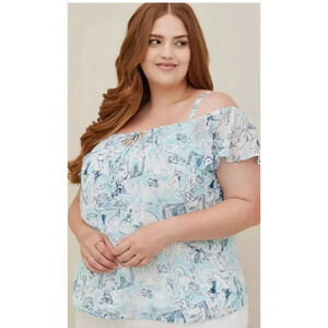 Disney Princess Cinderella Blue Flutter Cold Shoulder Top Plus Size 3 Women's